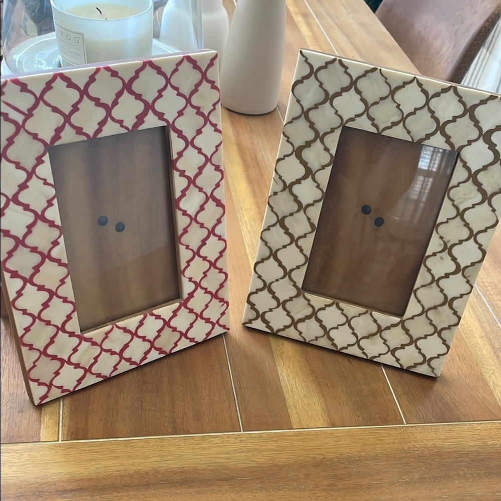Decorative Red (2) and Brown (1) Patterned Photo Frames
